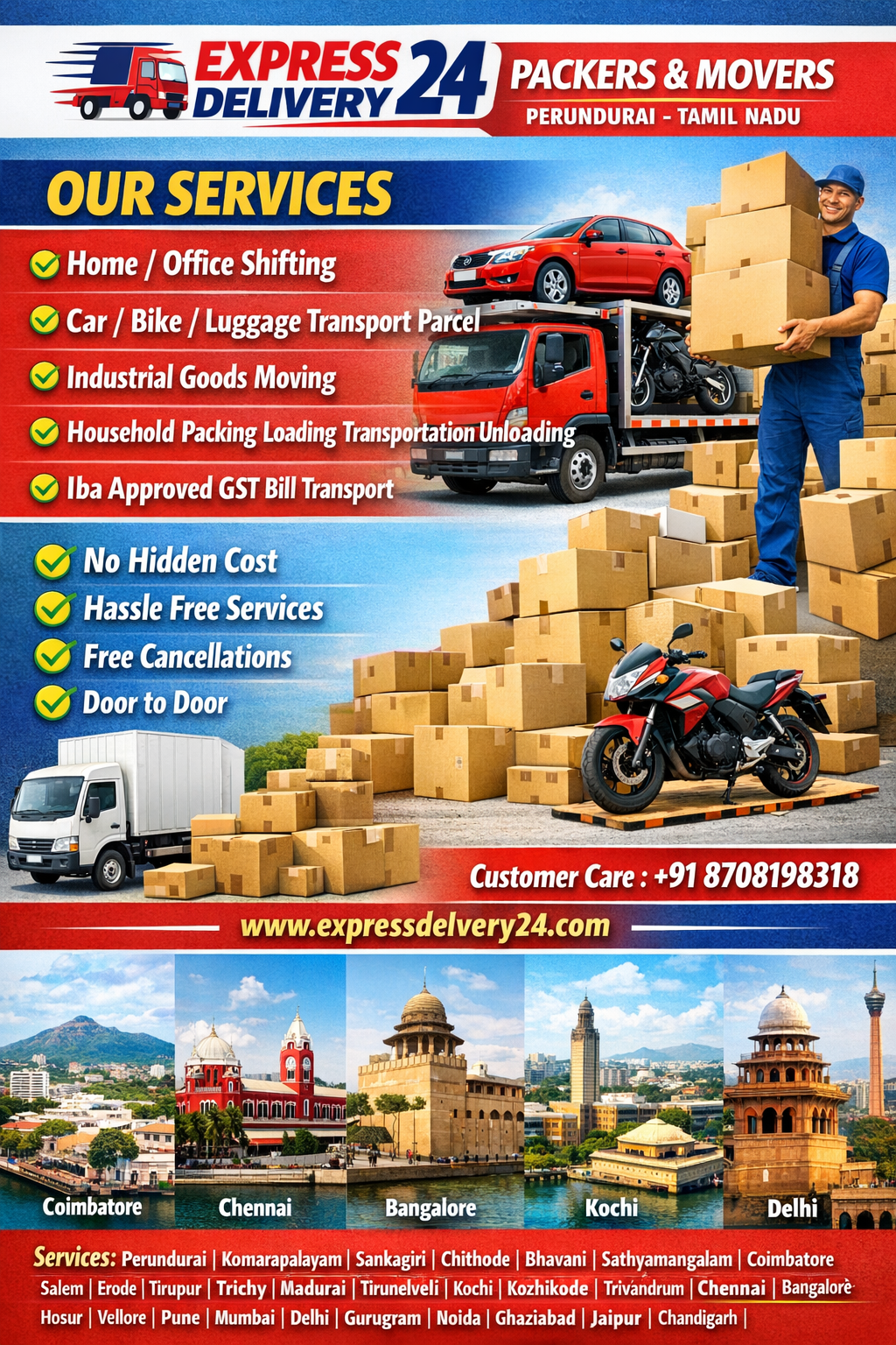 Packers and Movers Perundurai, 8708198318 | House Shifting, Car Bike Transport | IBA GST Bill