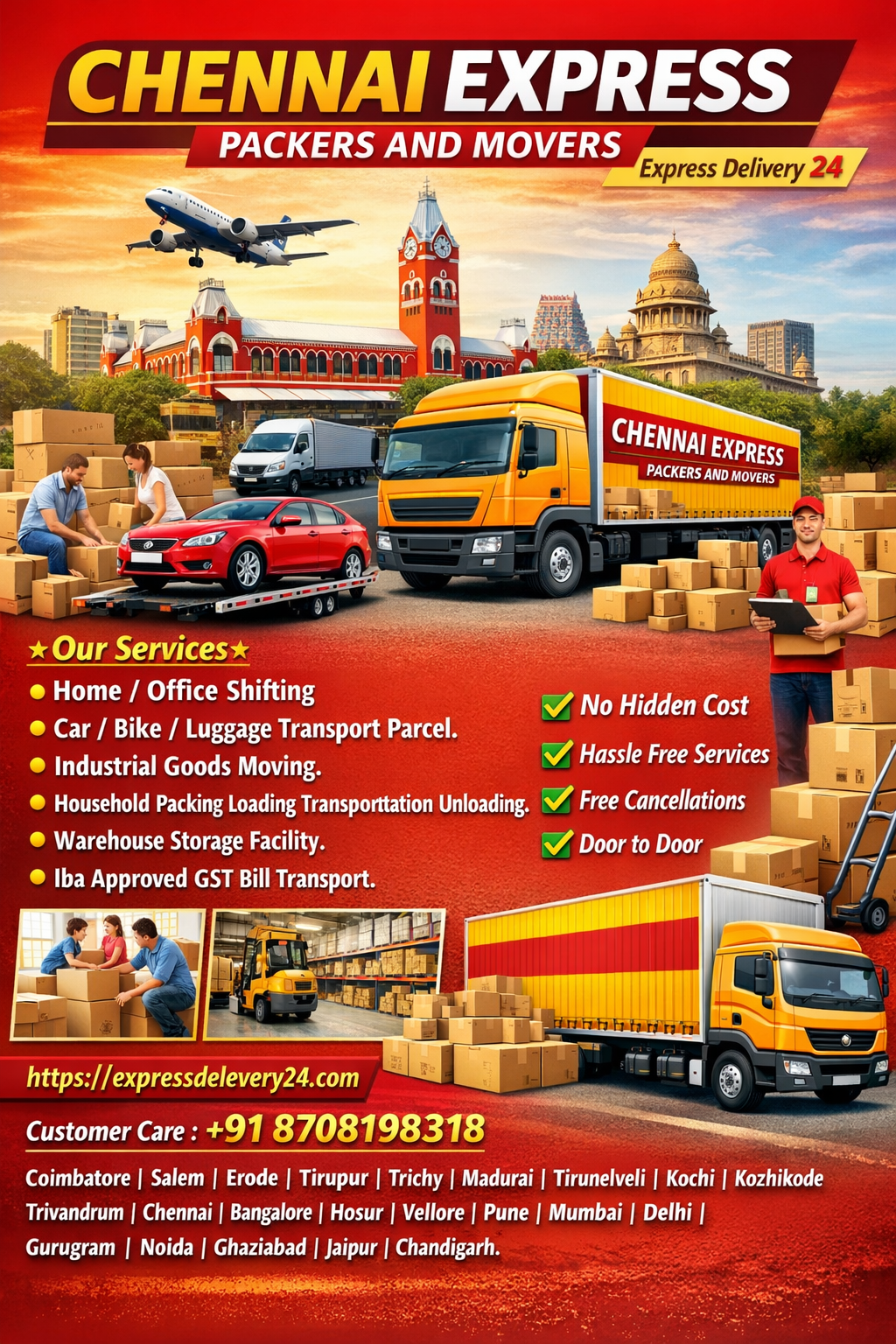 Packers and Movers Chennai to Hyderabad | House Shifting & Car Bike Transport – Express Delevery 24 Cargo