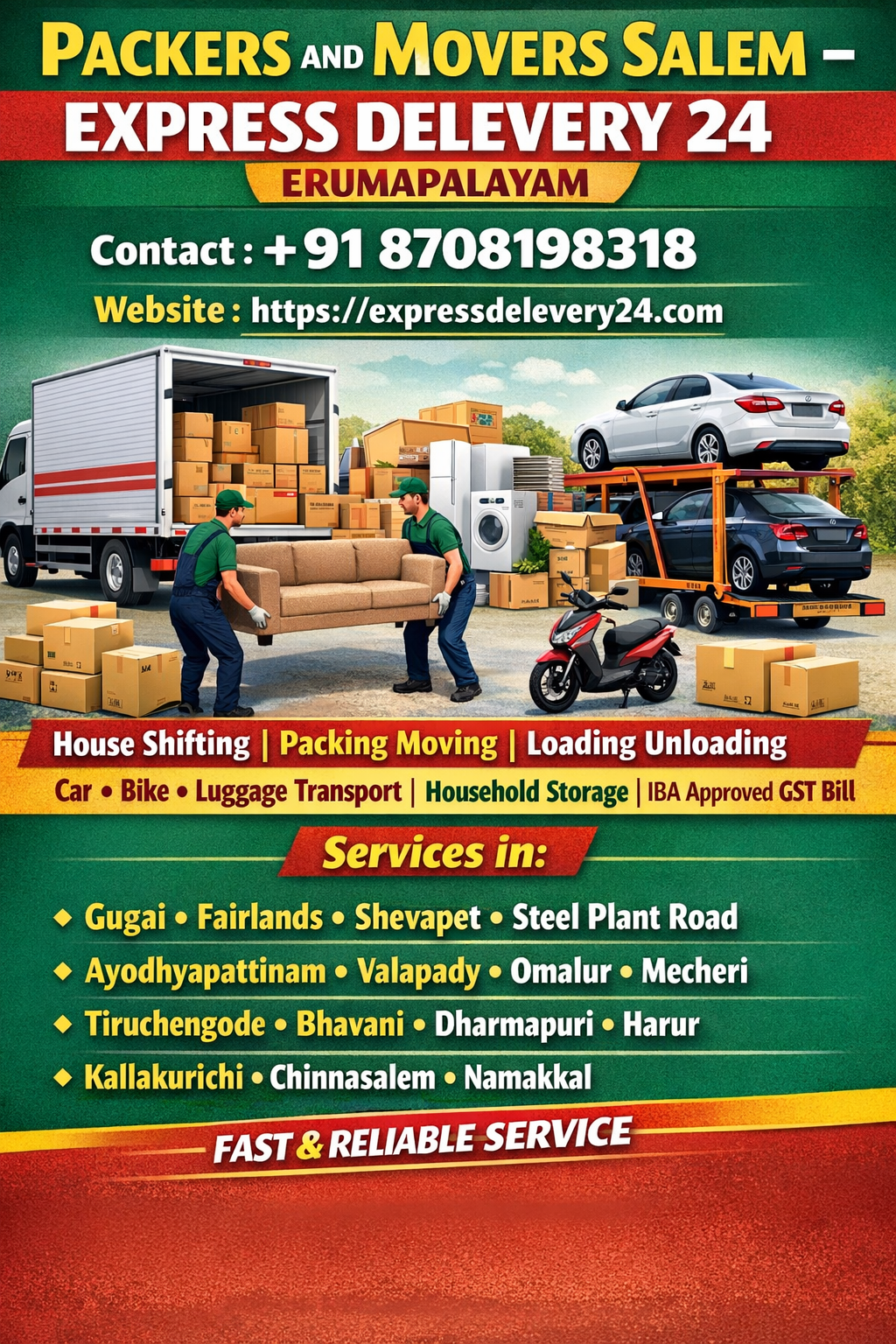 PACKERS AND MOVERS IN ERUMAPALAYAM, 8708198318
