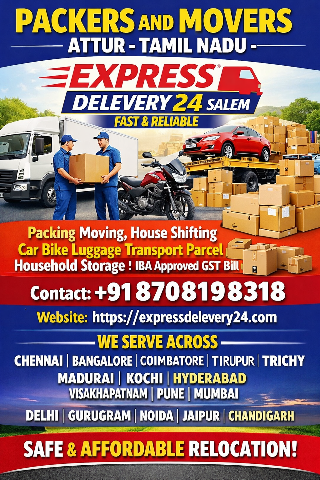 PACKERS AND MOVERS IN ATTUR, 8708198318 - IBA Approved Gst Bill Transport 