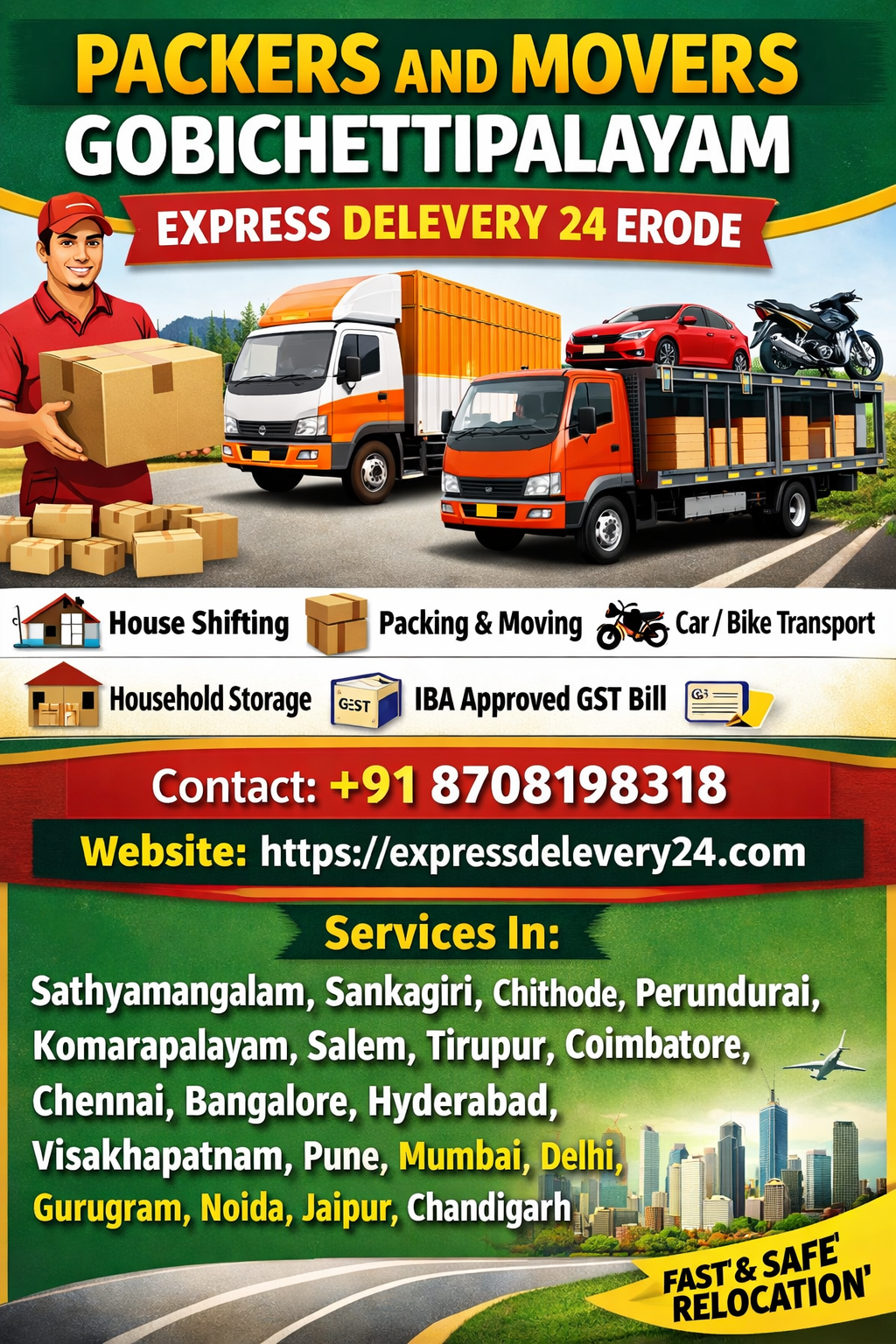 PACKERS AND MOVERS IN GOBICHETTIPALAYAM, 8708198318