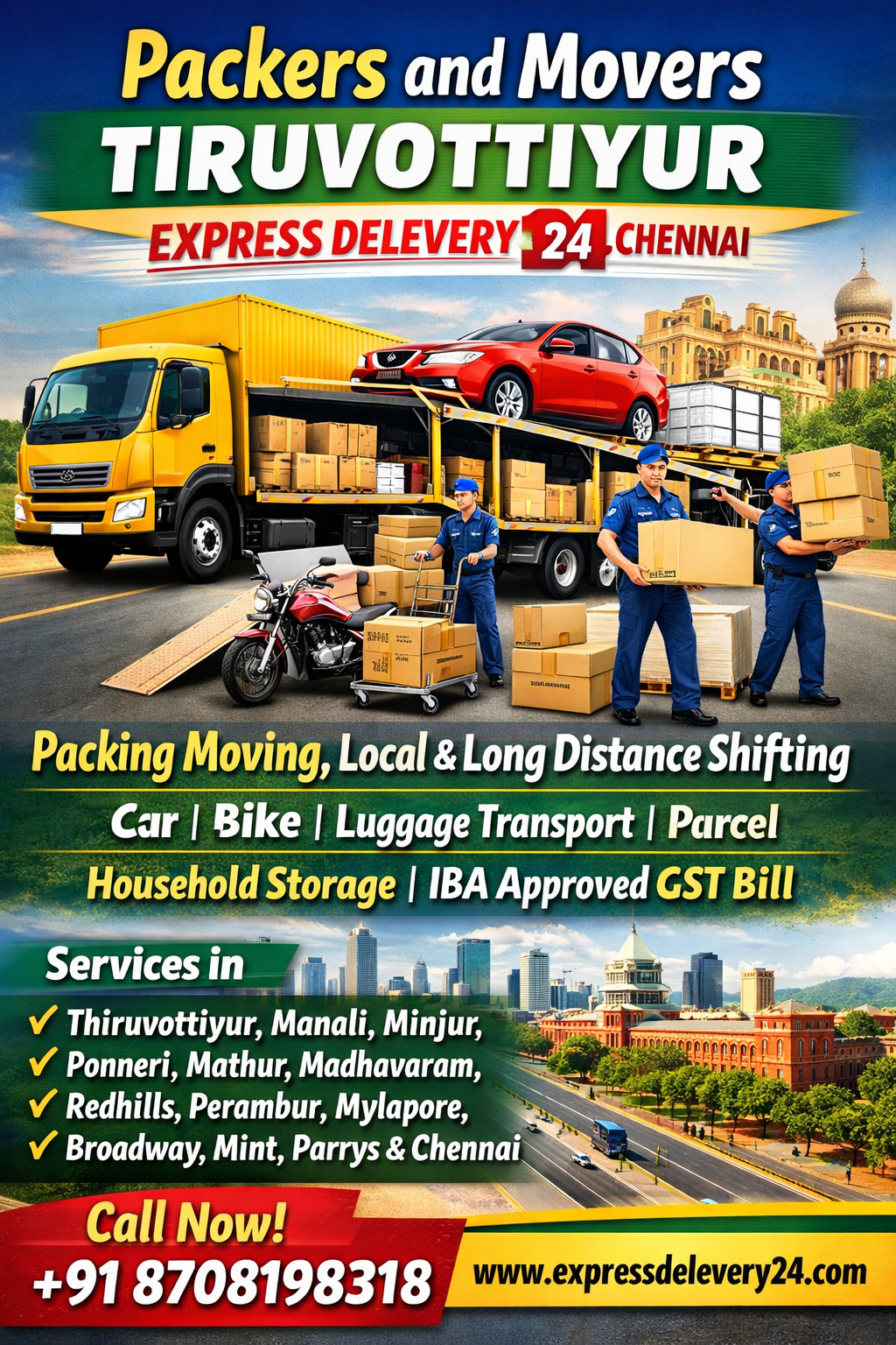 PACKERS AND MOVERS IN THIRUVOTTIYUR, 8708198318 - House Shifting Services Near me 