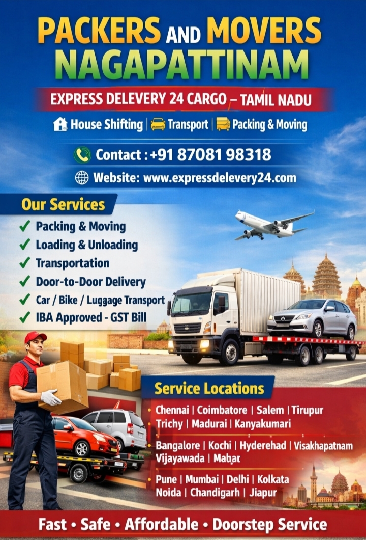 Packers and Movers in Nagapattinam, 8708198318 | House Shifting Services - Car Bike & Luggage Transport - Express Delevery 24 Cargo