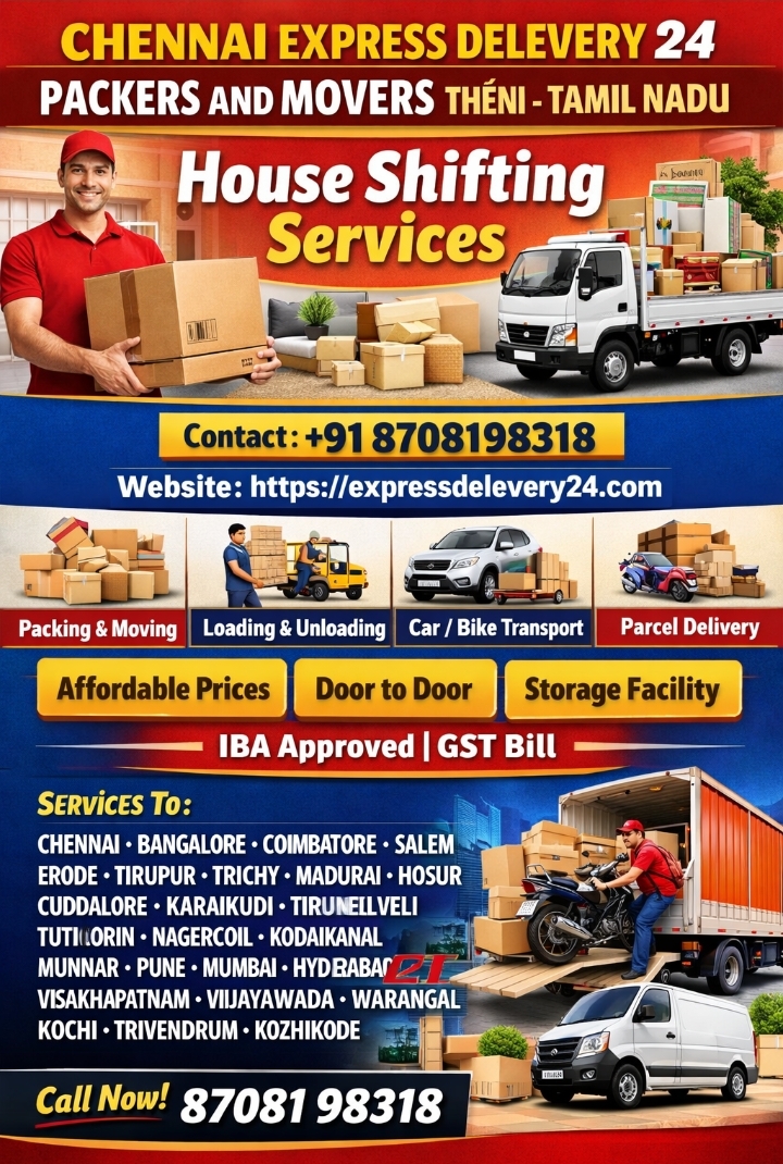CHENNAI Express Packers & Movers THENI, 8708198318 Tamil Nadu 
