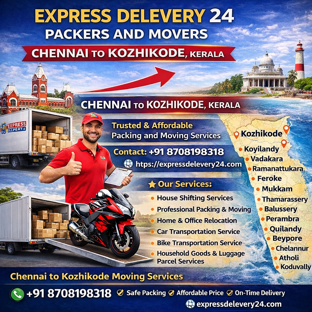 Packers and Movers Chennai to Kozhikode (Kerala) – Car Bike & Luggage Transport - Express Delevery 24 Cargo