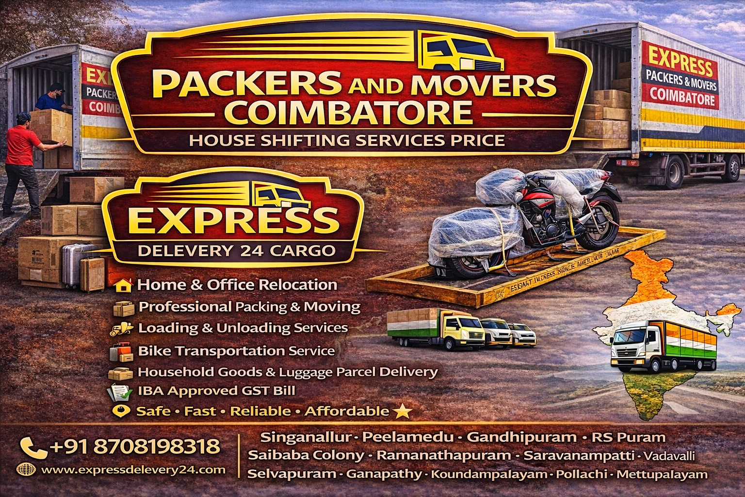 PACKERS AND MOVERS IN COIMBATORE, 8708198318