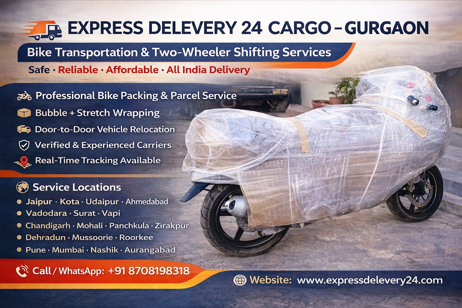 BIKE TRANSPORT IN GURGAON, 8708198318 - GURUGRAM HARYANA 