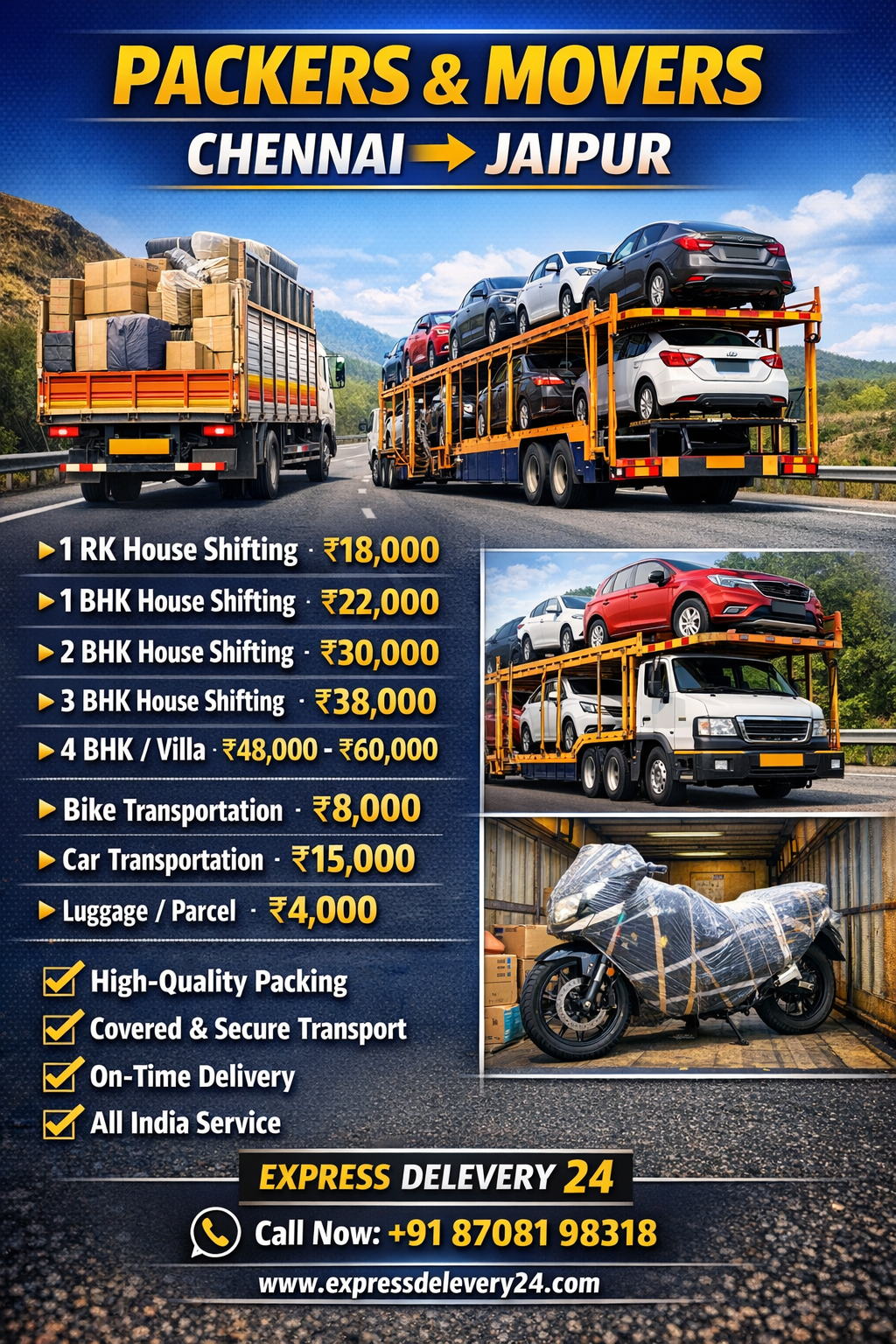 Packers and Movers Chennai to Jaipur | Express Delevery 24 Cargo Price 