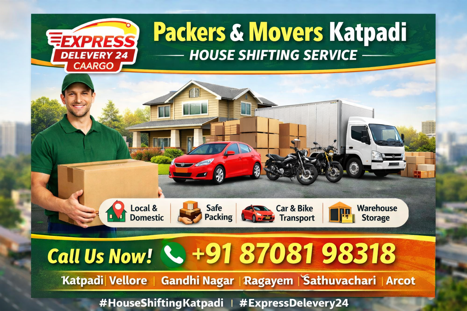 Packers and Movers in Katpadi, 8708198318 Tamil Nadu | House Shifting, Car Bike Transport | Express Delevery 24 Cargo