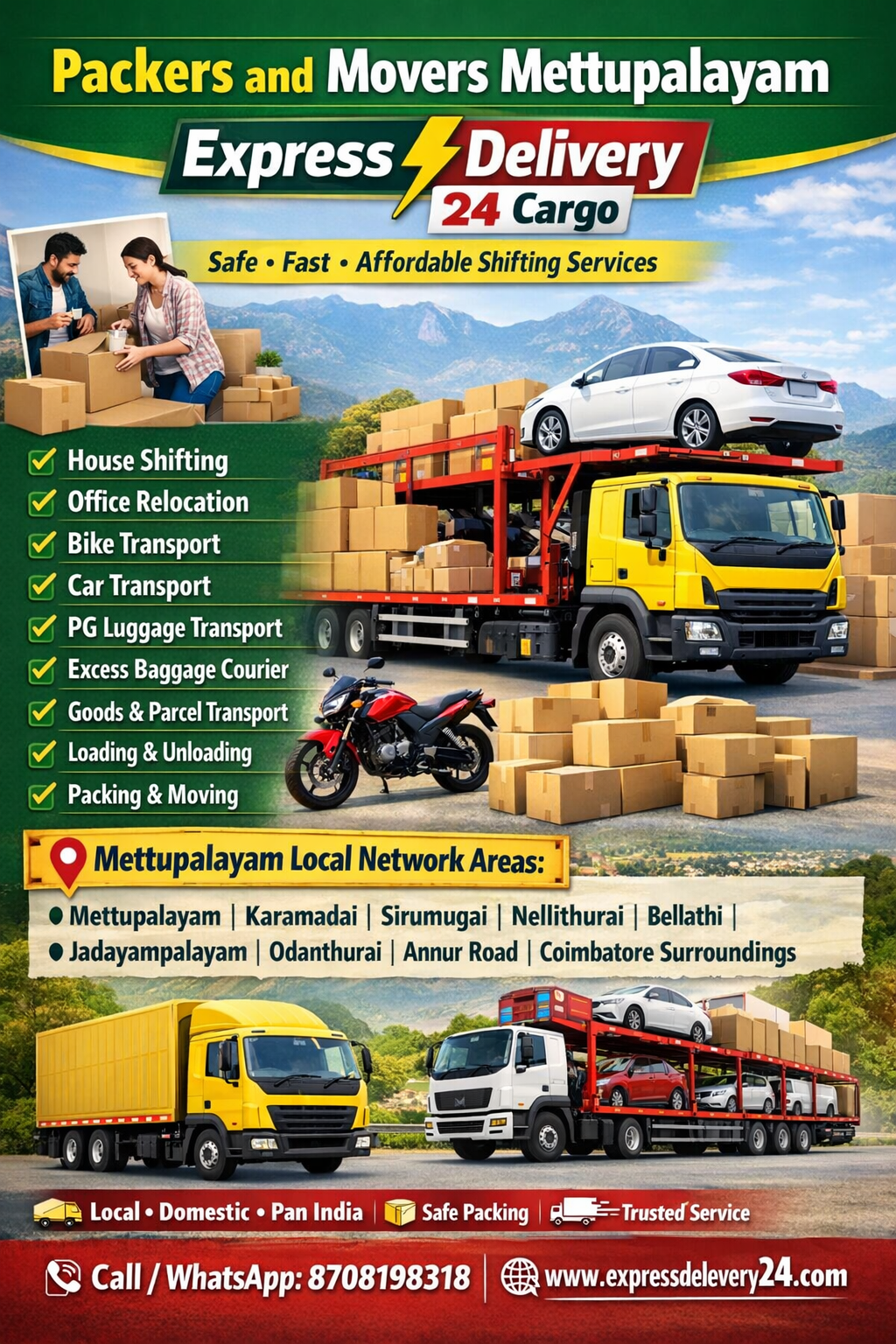 Packers and Movers Mettupalayam, 8708198318 | House Shifting Services Near Me