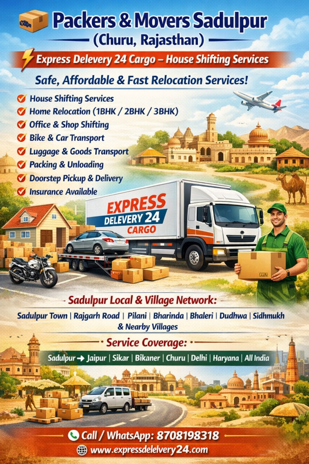 PACKERS AND MOVERS IN SADULPUR, 8708198318 CHURU RAJASTHAN 