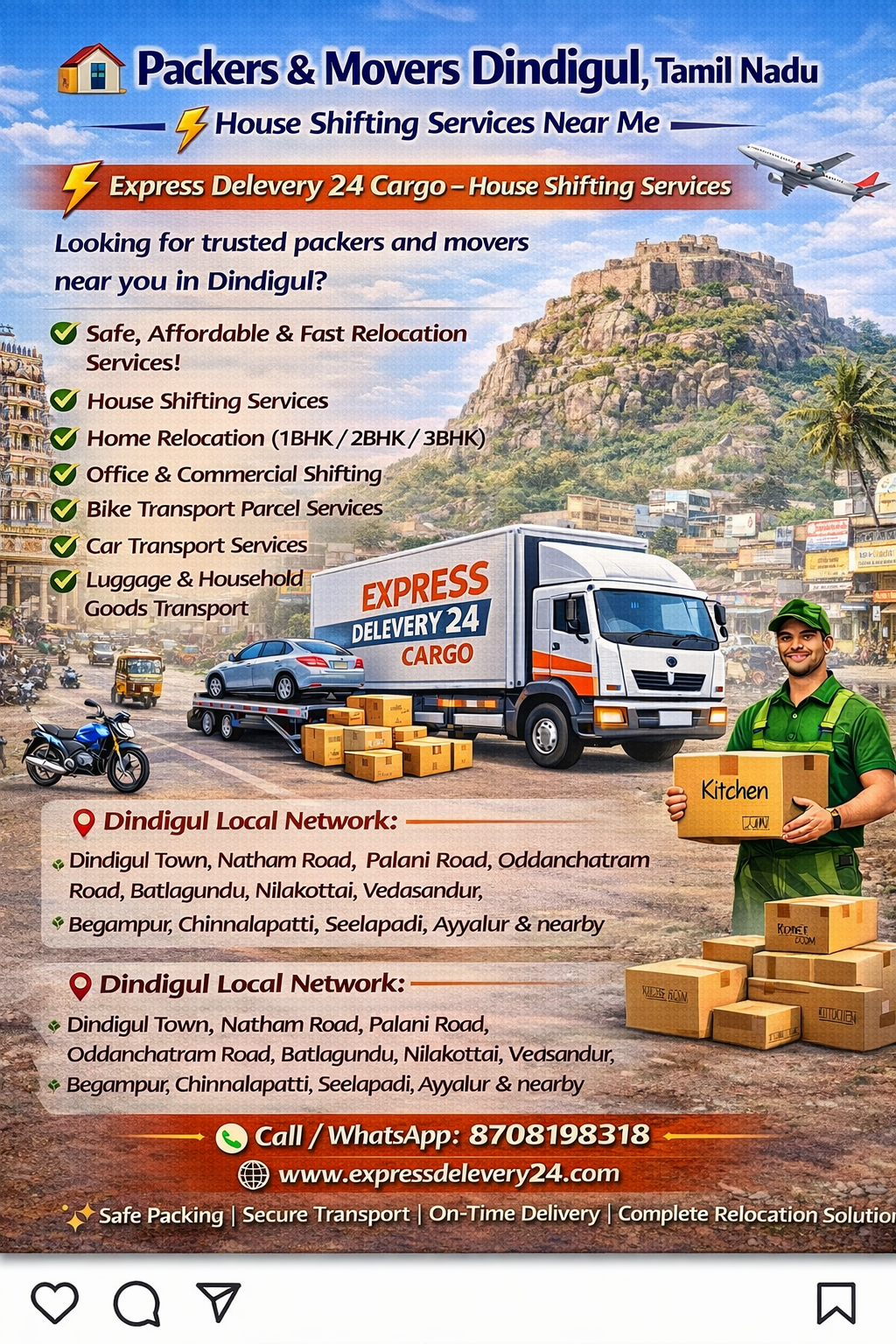 Packers and Movers Dindigul, 8708198318 | House Shifting Services Near Me