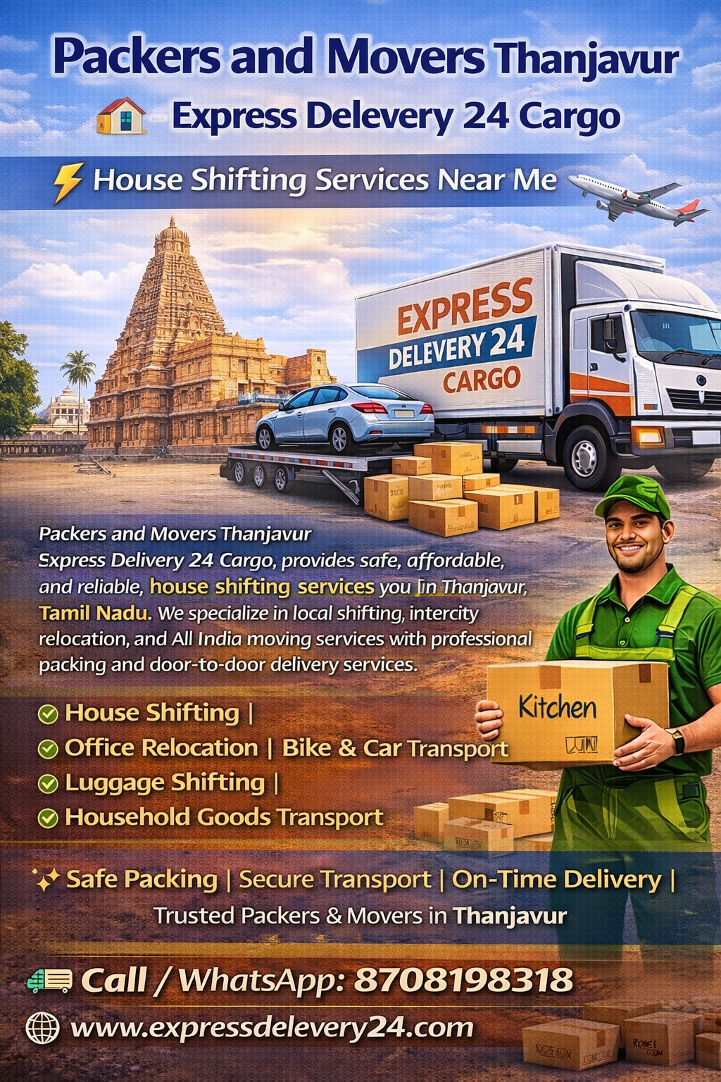 PACKERS AND MOVERS IN THANJAVUR, 8708198318 TAMIL NADU 