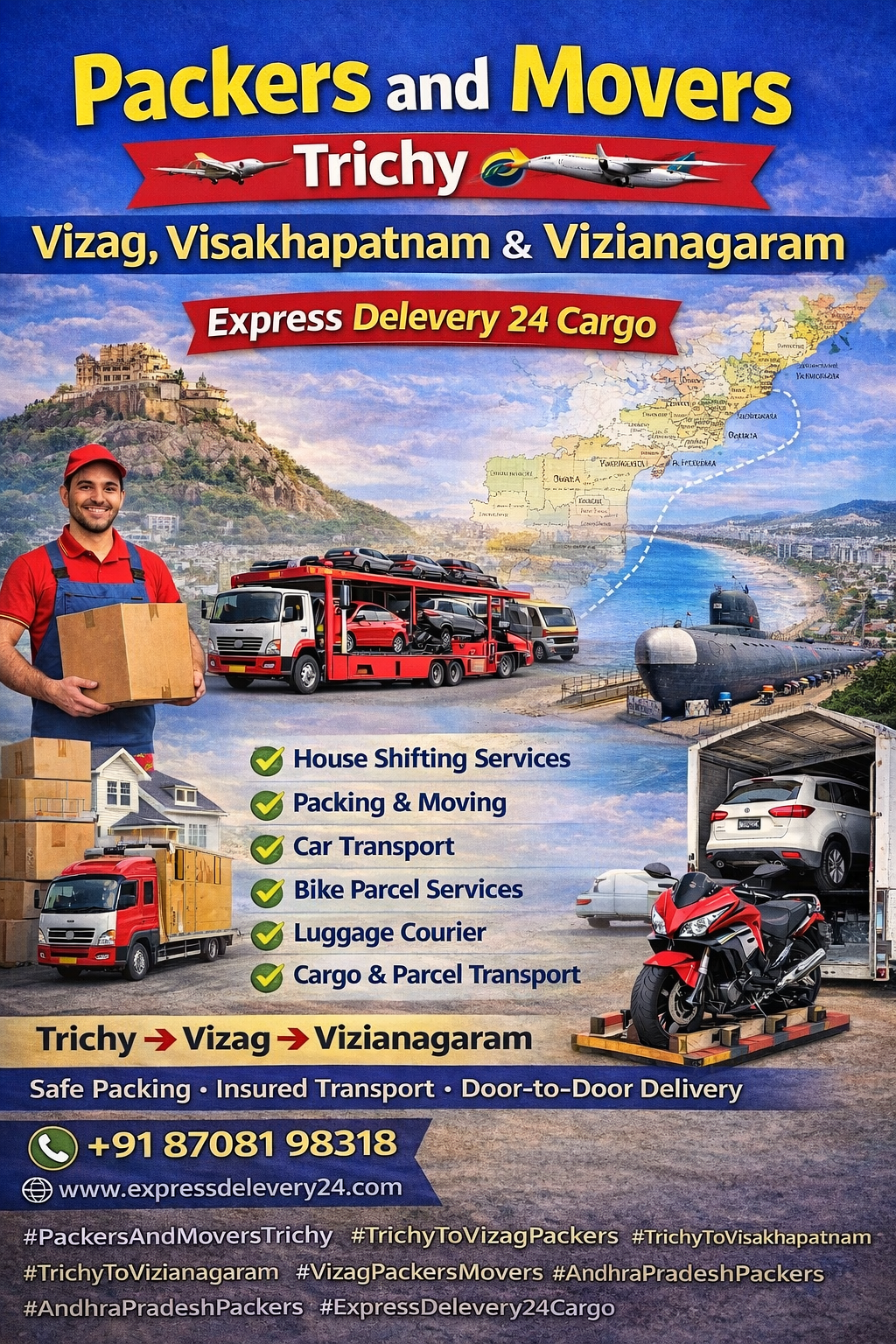 Packers and Movers Trichy to Vizag & Vizianagaram | Express Delevery 24 Cargo