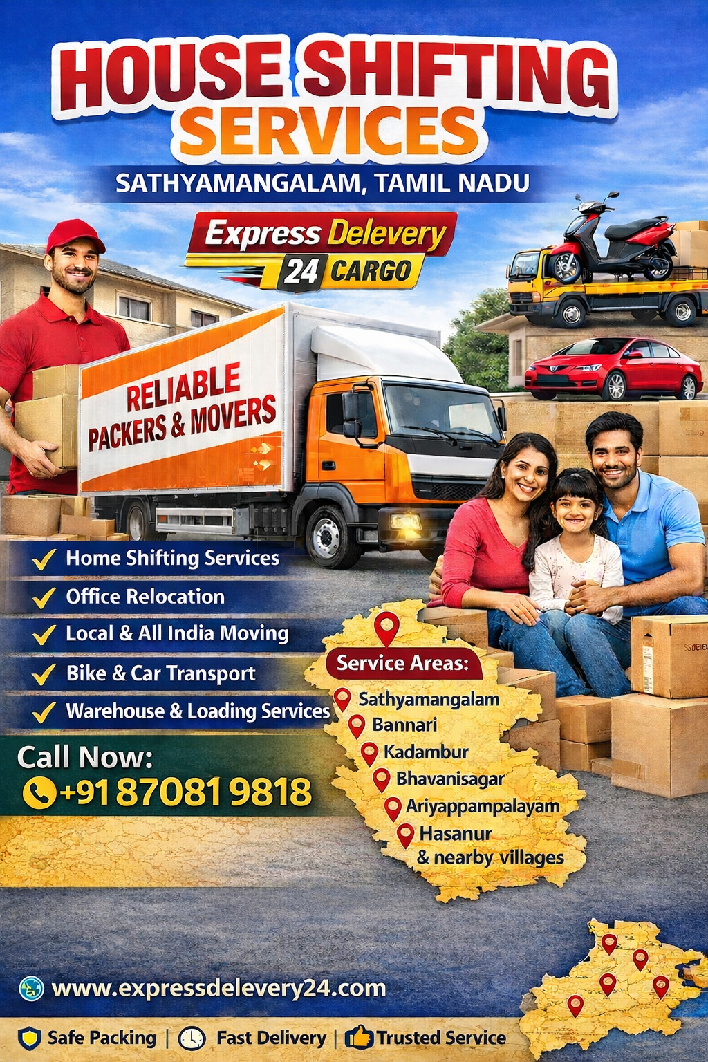 Packers and Movers Sathyamangalam, 8708198318 Tamil Nadu | House Shifting Services - Express Delevery 24 Cargo