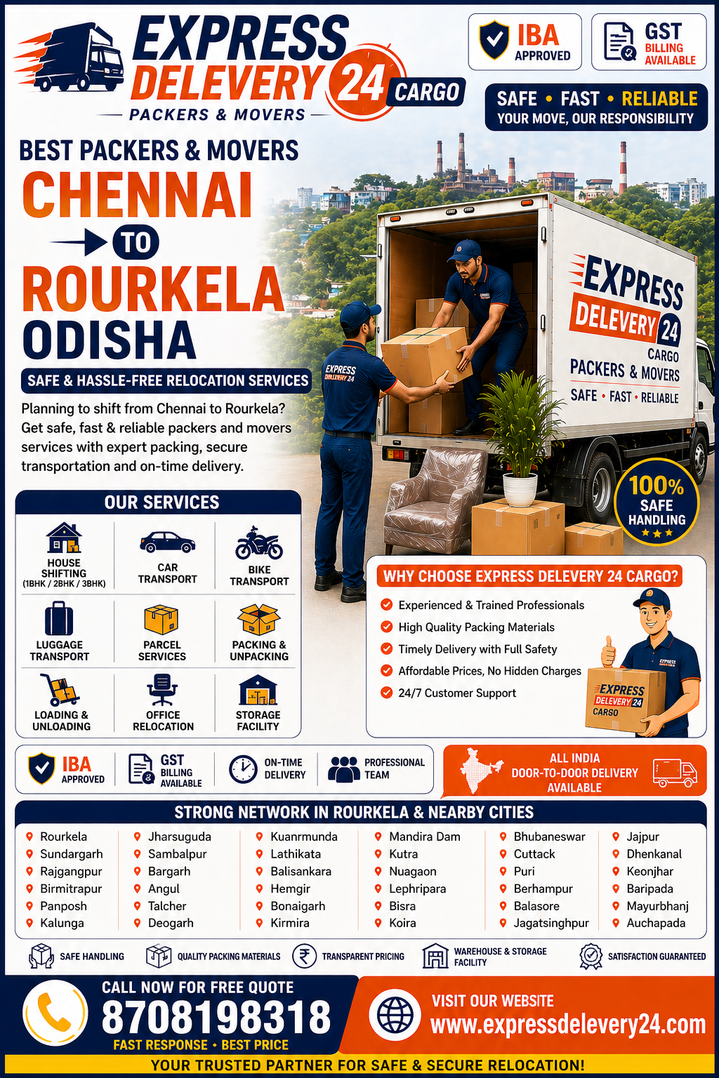 Best Packers and Movers Chennai to Rourkela, 8708198318 Odisha | House Shifting & Transport Services – Express Delevery 24 Cargo