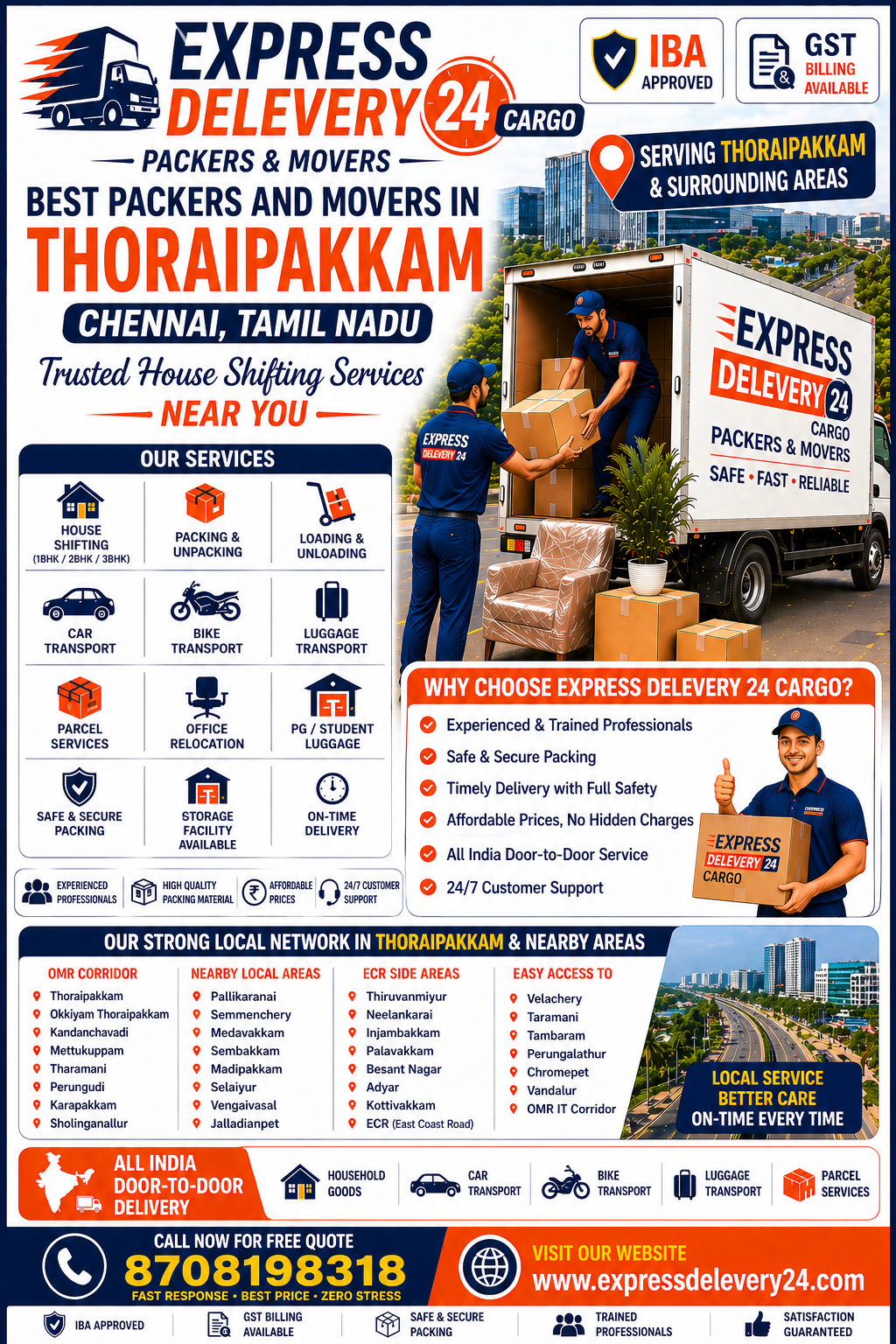 Packers and Movers in Thoraipakkam, 8708198318 | House Shifting Services - Chennai Express Delevery 24 