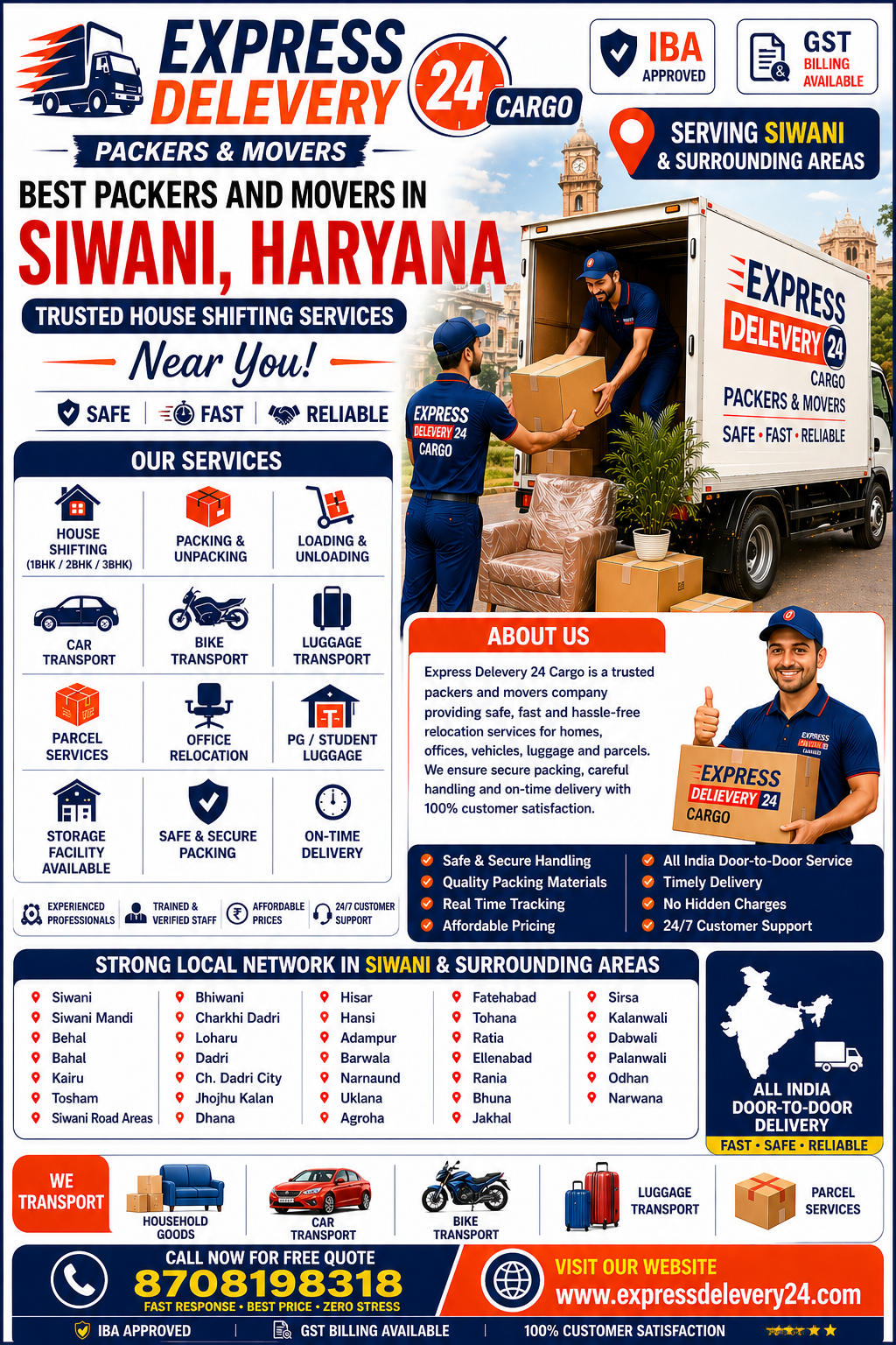 Best Packers and Movers in Siwani, 8708198318 Haryana | House Shifting & Transport Services Near Me