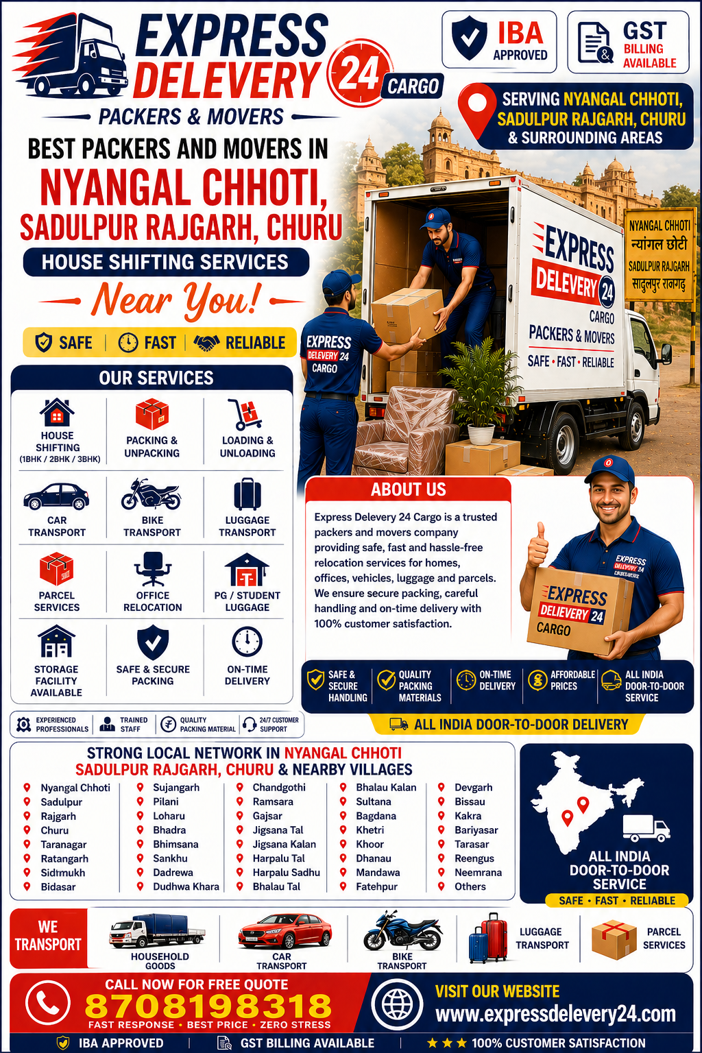 Best Packers and Movers in Nyangal Chhoti, 8708198318 Sadulpur Rajgarh, Churu | Trusted House Shifting Services Near Me
