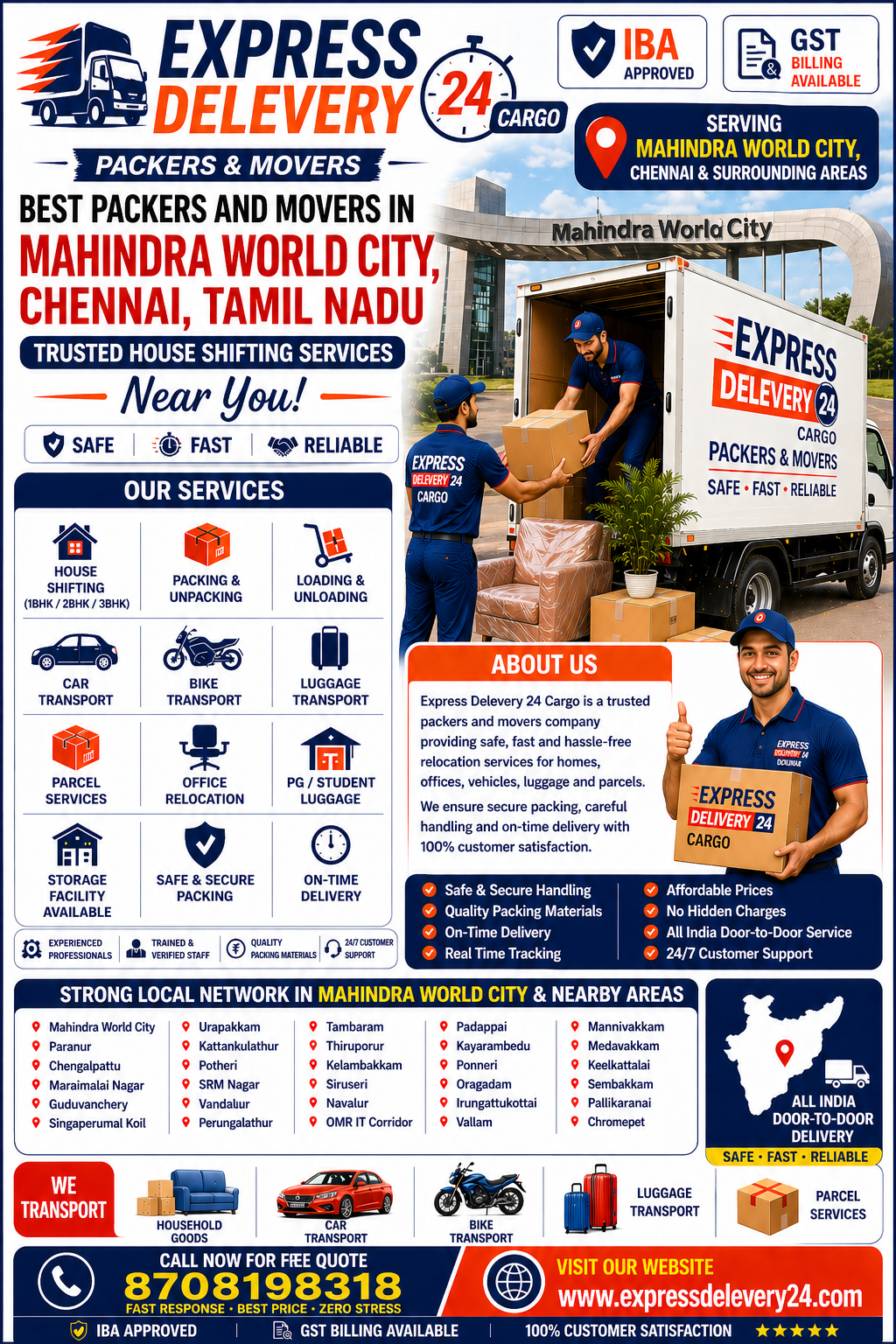 Packers and Movers in Mahindra World City, 8708198318 | House Shifting Services Near Me