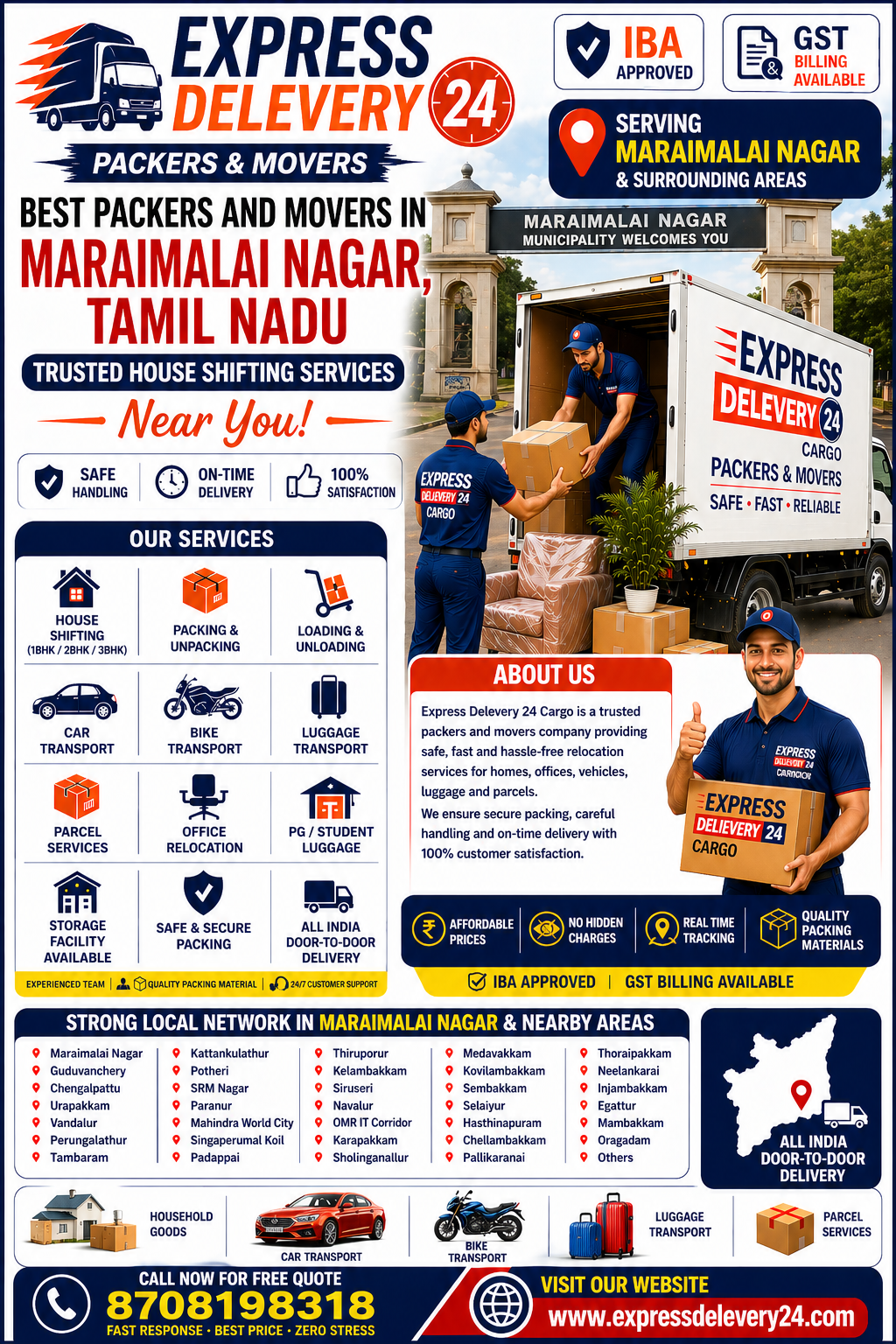 Packers and Movers in Maraimalai Nagar, 8708198318 Chennai | House Shifting, Car Bike Luggage Transport