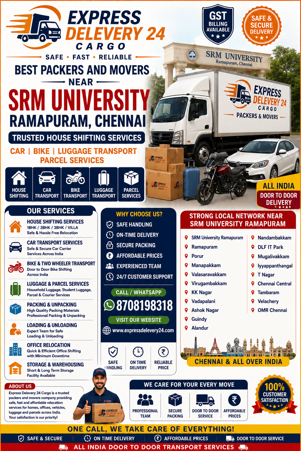 Best Packers and Movers Near SRM University, Ramapuram Chennai | House Shifting & Transport Services Near Me