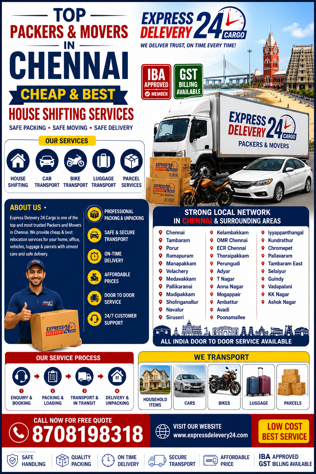 Packers and Movers in Mandaveli, 8708198318 Chennai | House Shifting Services Near Me | Express Delevery 24 Cargo