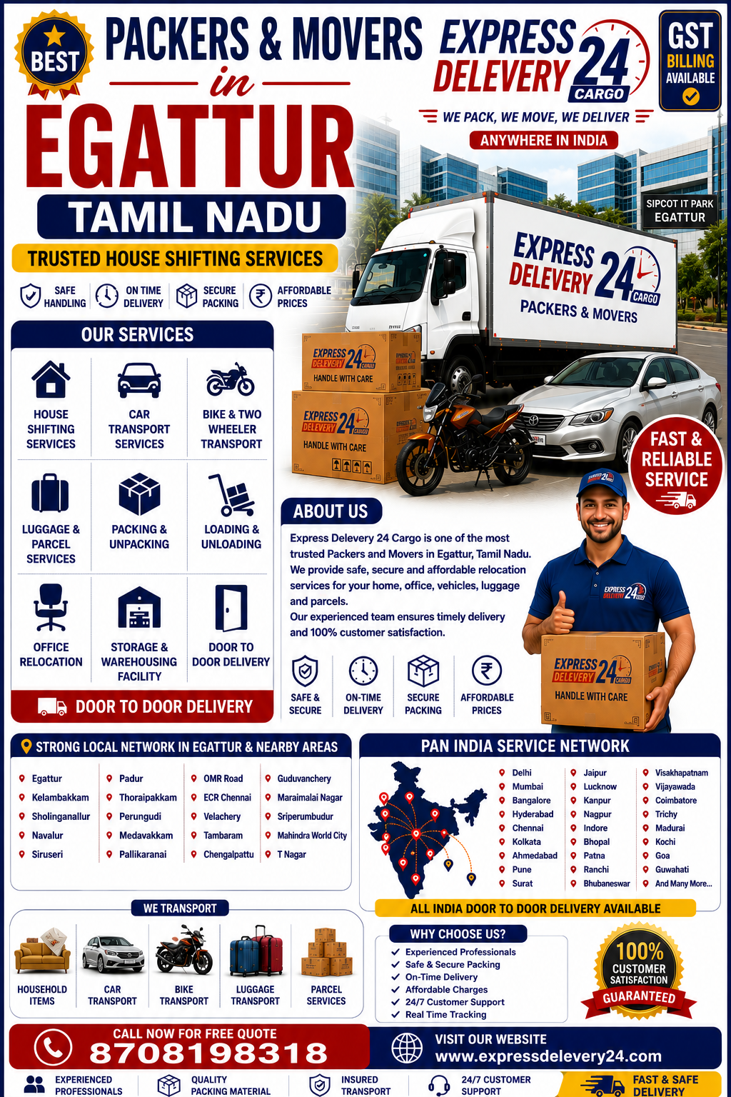 Packers and Movers Egattur, 8708198318 | House Shifting Near Me – Express Delevery 24 Cargo