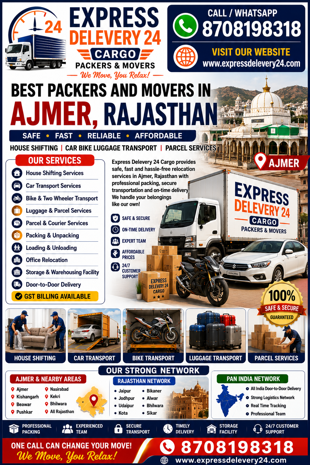 Best Packers and Movers in Ajmer, 8708198318 Rajasthan | House Shifting Services Near Me – Chennai Express Delevery 24 Cargo
