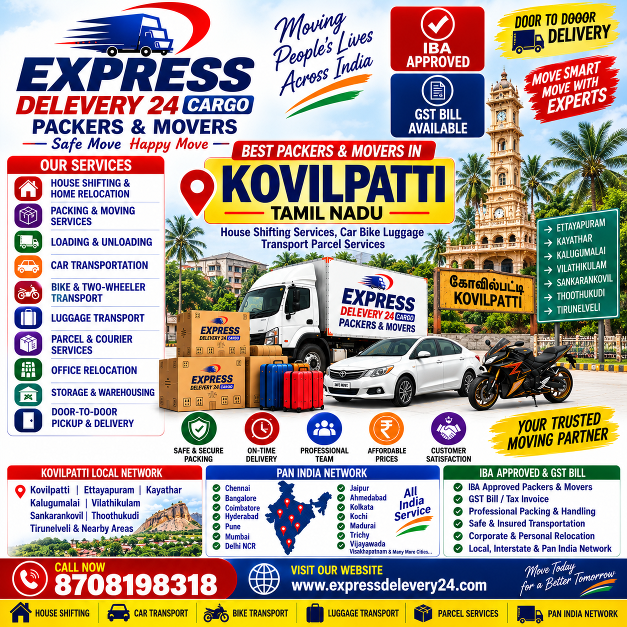 Best Packers and Movers in Kovilpatti, 8708198318 Tamil Nadu | House Shifting Services Near me - Express Delevery 24 Cargo