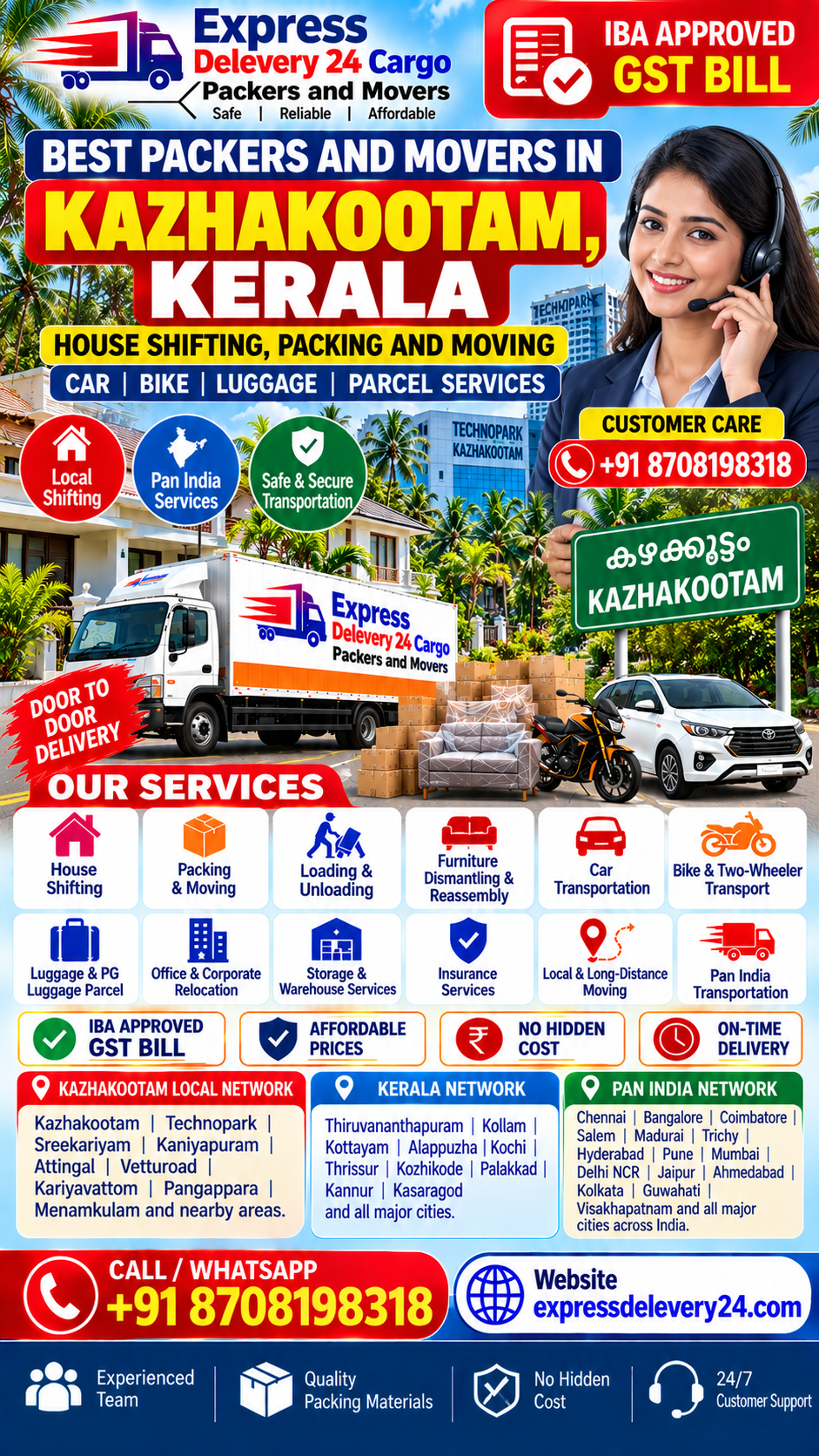Best Packers and Movers in Kazhakootam, 8708198318 Kerala | House Shifting & Bike Transport - Express Delevery 24 Cargo