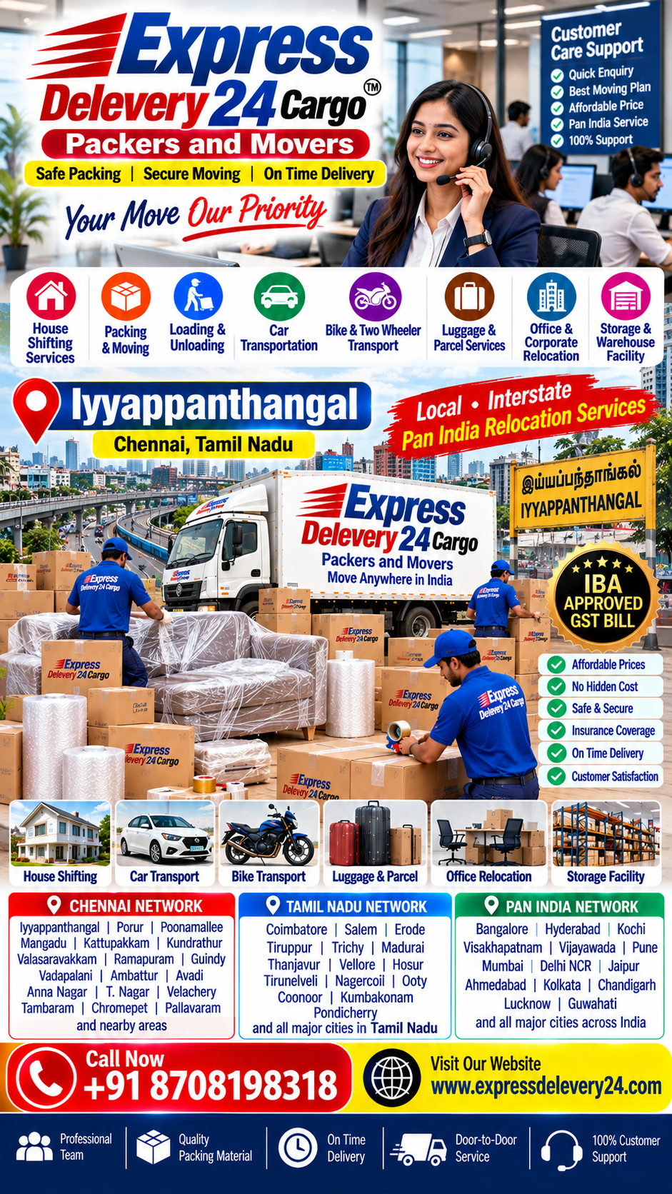 Packers and Movers Iyyappanthangal, 8708198318 Chennai | Express Delevery 24 Cargo - House Shifting Services 