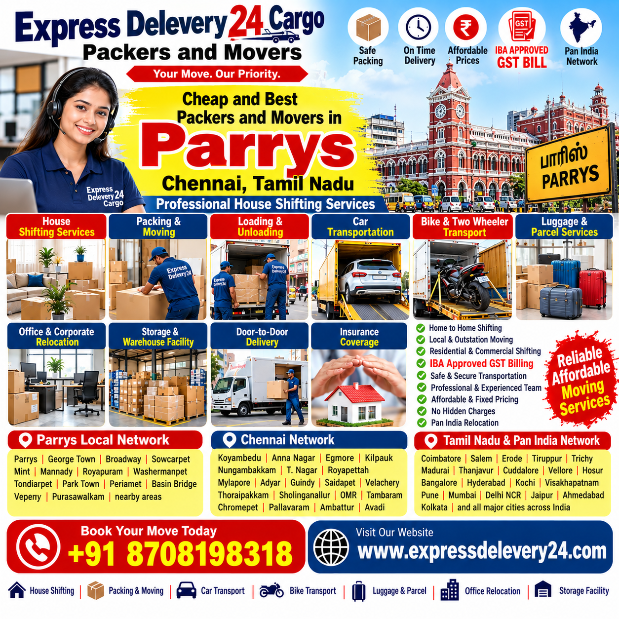 Packers and Movers in Parrys, 8708198318 | House Shifting Services Near Me – Agarwal Safe Express 