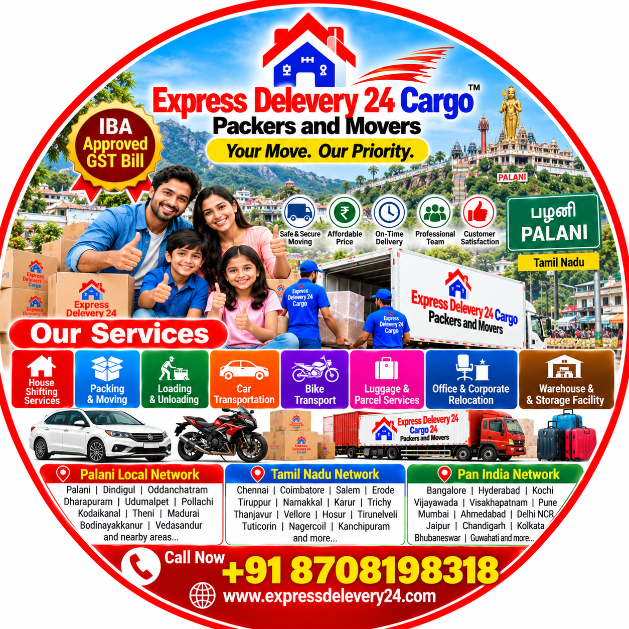 Packers and Movers in Palani, 8708198318 | House Shifting Services