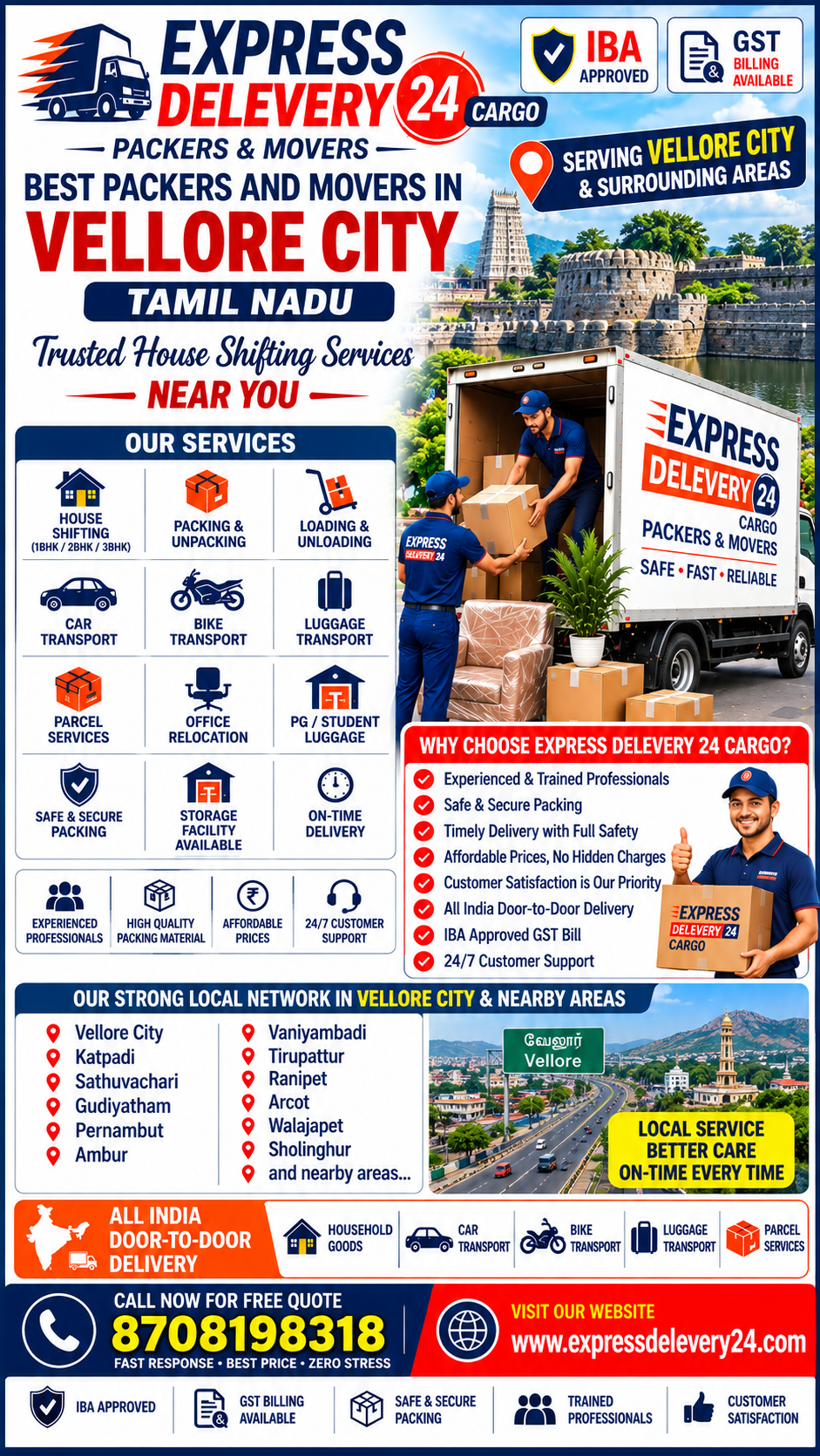 Best Packers and Movers in Vellore City, 8708198318 Tamil Nadu | House Shifting Services Near me - Express Delivery 24 Price 